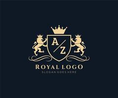 iniziale az lettera Leone reale lusso stemma araldico logo modello nel vettore arte per ristorante, regalità, boutique, bar, Hotel, araldico, gioielleria, moda e altro vettore illustrazione.