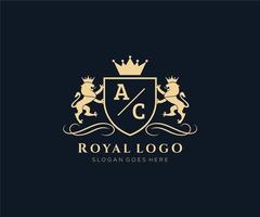 iniziale AC lettera Leone reale lusso stemma araldico logo modello nel vettore arte per ristorante, regalità, boutique, bar, Hotel, araldico, gioielleria, moda e altro vettore illustrazione.