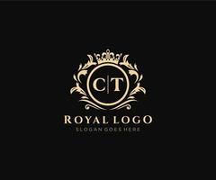 iniziale ct lettera lussuoso marca logo modello, per ristorante, regalità, boutique, bar, Hotel, araldico, gioielleria, moda e altro vettore illustrazione.