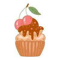 mano disegnato Cupcake con ciliegia vettore