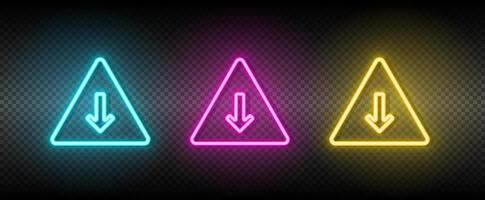freccia, fuori uso, piramide neon vettore icona. illustrazione neon blu, giallo, rosso icona impostato