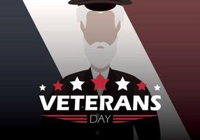 veterani giorno bandiera con un' desiderato uomo nel uniforme. vettore illustrazione.