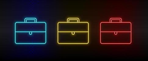 neon icone, valigetta. impostato di rosso, blu, giallo neon vettore icona su scurire trasparente sfondo