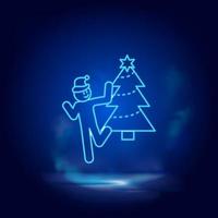 Natale, macchina, albero neon icona. Fumo effetto neon stile vettore icone