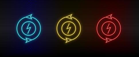 neon icona impostato eco, energia. impostato di rosso, blu, giallo neon vettore icona su trasparenza buio sfondo