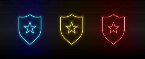 neon icone, distintivo, insegne. impostato di rosso, blu, giallo neon vettore icona su scurire trasparente sfondo