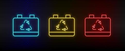 neon icona impostato batteria, eco. impostato di rosso, blu, giallo neon vettore icona su trasparenza buio sfondo