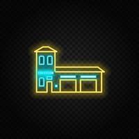 costruzione, fuoco, stazione neon vettore icona. blu e giallo neon vettore icona. vettore trasparente sfondo