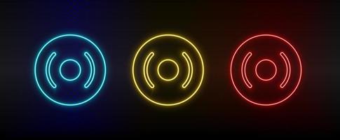 neon icone, CD, disco, DVD. impostato di rosso, blu, giallo neon vettore icona su scurire trasparente sfondo