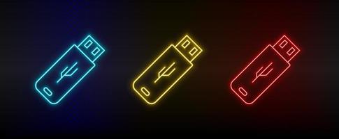 neon icona impostato cavo connettore. impostato di rosso, blu, giallo neon vettore icona su trasparenza buio sfondo