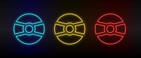 neon icone, CD, disco, DVD. impostato di rosso, blu, giallo neon vettore icona su scurire trasparente sfondo