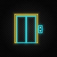 ascensore, icona neon icona. blu e giallo neon vettore icona. trasparente sfondo