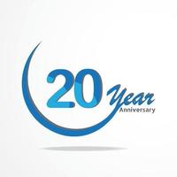 Tipo di logo di celebrazione di anniversario di 20 anni blu e rosso colorato, logo di compleanno su priorità bassa bianca vettore