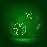 terra, sole, energia neon vettore icona. Salva il mondo, verde neon, verde sfondo