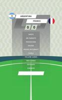calcio incontro statistico tavola con piatto verde campo sfondo. argentina vs Francia. vettore