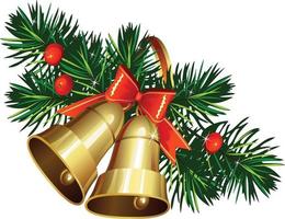 Natale campana con distintivo e agrifoglio pianta vettore