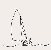 minimalista vela barca linea arte, andare in barca schema disegno, sport illustrazione, vettore giocatore