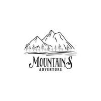 montagna avventura retrò hipsters logo disegno, linea arte all'aperto logo modello vettore