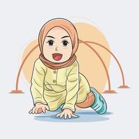 carino hijab bambino ragazza strisciando su il pavimento vettore illustrazione gratuito Scarica