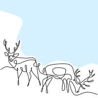 due renne continuo un disegno a tratteggio. due cervi nel design minimalista foresta isolato su sfondo bianco. illustrazione di schizzo della fauna selvatica di vettore di arte di linea disegnata a mano di concetto di animale invernale