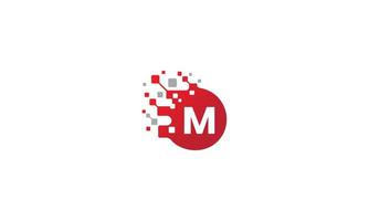 m logo. m lettera. iniziale lettera m connesso cerchio e punto logo. m design. rosso e grigio m lettera. m lettera logo design. professionista vettore