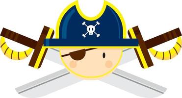 cartone animato spavaldo accortosi pirata Capitano con attraversato spade vettore
