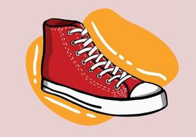 paio di rosso scarpe di gomma. adolescenziale scuola strada lato.usura Visualizza scarpe da ginnastica. tela scarpe