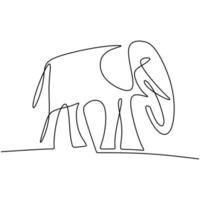 un disegno a tratteggio continuo di un elefante. un grande elefante africano animale sta levandosi in piedi con la siluetta disegnata a mano dell'immagine dell'elefante del bambino. conservazione del parco nazionale degli animali selvatici. illustrazione vettoriale