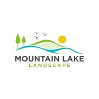 montagna lago logo natura paesaggio azione vettore