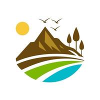 montagna lago logo natura paesaggio azione vettore