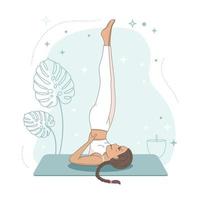 ragazza fare yoga, cartone animato stile Immagine vettore