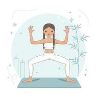 carino ragazza fare yoga, meditazione vettore