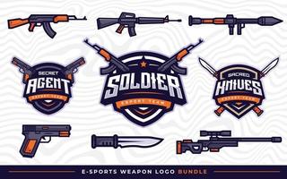 e-sport logo arma fascio impostato con pistola per gioco squadra o gioco torneo vettore