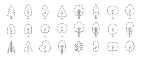 impostato di alberi lineare vettore icona. geometrico albero forma, impianti, pino, natura e ecologia relazionato vettore simbolo mano disegnato contorno collezione. linea arte illustrazione design per logo, etichetta, marchio.