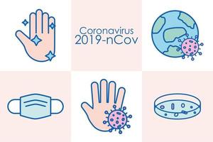 linea di coronavirus e set di icone di stile di riempimento vettore