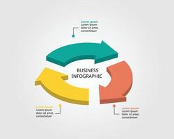 sequenza temporale freccia cerchio grafico modello per Infografica per presentazione per 3 elemento vettore