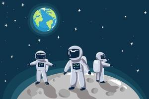 carino poco astronauta In piedi su il Luna con Stati Uniti d'America bandiera.spazio missione.infantile vettore illustrazione,