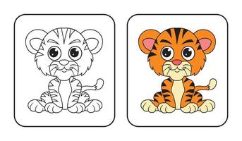 linea arte di carino piccola tigre. adatto per colorazione libro e colorazione pagine vettore