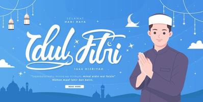 idul Fitri si intende indonesiano contento eid mubarak concetto bandiera vettore