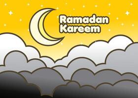 cartone animato nube illustrazione su un' giallo cielo sfondo detto Ramadan kareem, Ramadan striscione, eid mubarak manifesto vettore