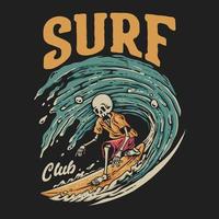 t camicia design Surf club con scheletro fare fare surf Vintage ▾ illustrazione vettore