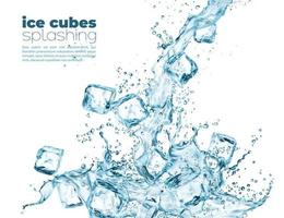 blu acqua onda cascata spruzzata, ghiaccio cristallo cubi vettore