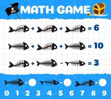 pirati, pesce osso scheletri matematica gioco foglio di lavoro vettore