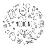 medico farmaceutico ospedale dispositivo impostato di disegni. vettore illustrazione di medico attrezzatura, mano disegnato