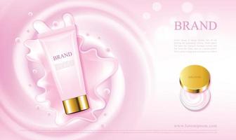 Rosa crema per la cura della pelle cosmetici con tubi e barattoli 3d'illustrazione vettore
