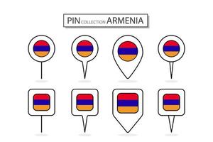 impostato di piatto perno Armenia bandiera icona nel diverso forme piatto perno icona illustrazione design. vettore