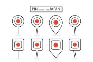 impostato di piatto perno Giappone bandiera icona nel diverso forme piatto perno icona illustrazione design. vettore