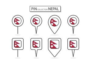 impostato di piatto perno Nepal bandiera icona nel diverso forme piatto perno icona illustrazione design. vettore