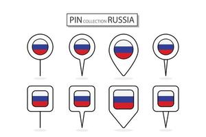 impostato di piatto perno Russia bandiera icona nel diverso forme piatto perno icona illustrazione design. vettore
