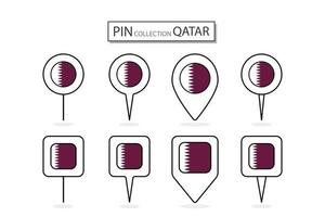 impostato di piatto perno Qatar bandiera icona nel diverso forme piatto perno icona illustrazione design. vettore